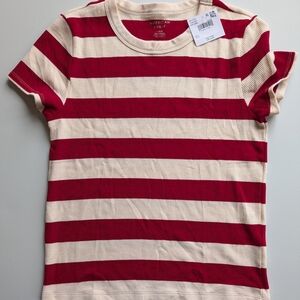 American Eagle Outfitters Red and Cream Striped Short Sleeve Tee